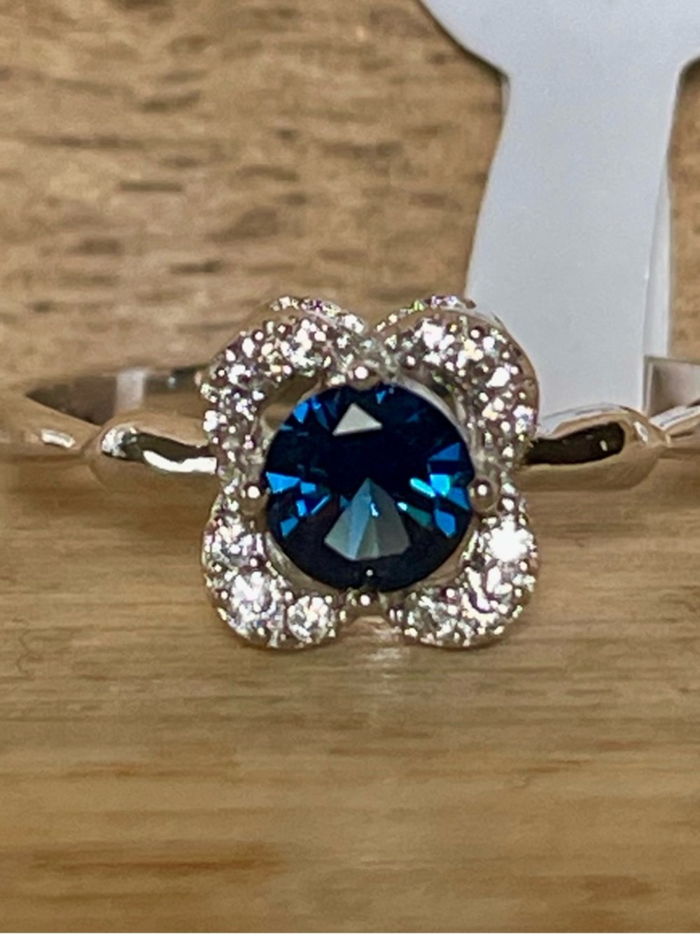Blue Crystal Floral Halo Ring - Women's Jewelry
